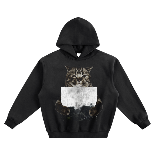 Cat Holding "Trash Island" Drain Gang Hoodie v2- Black