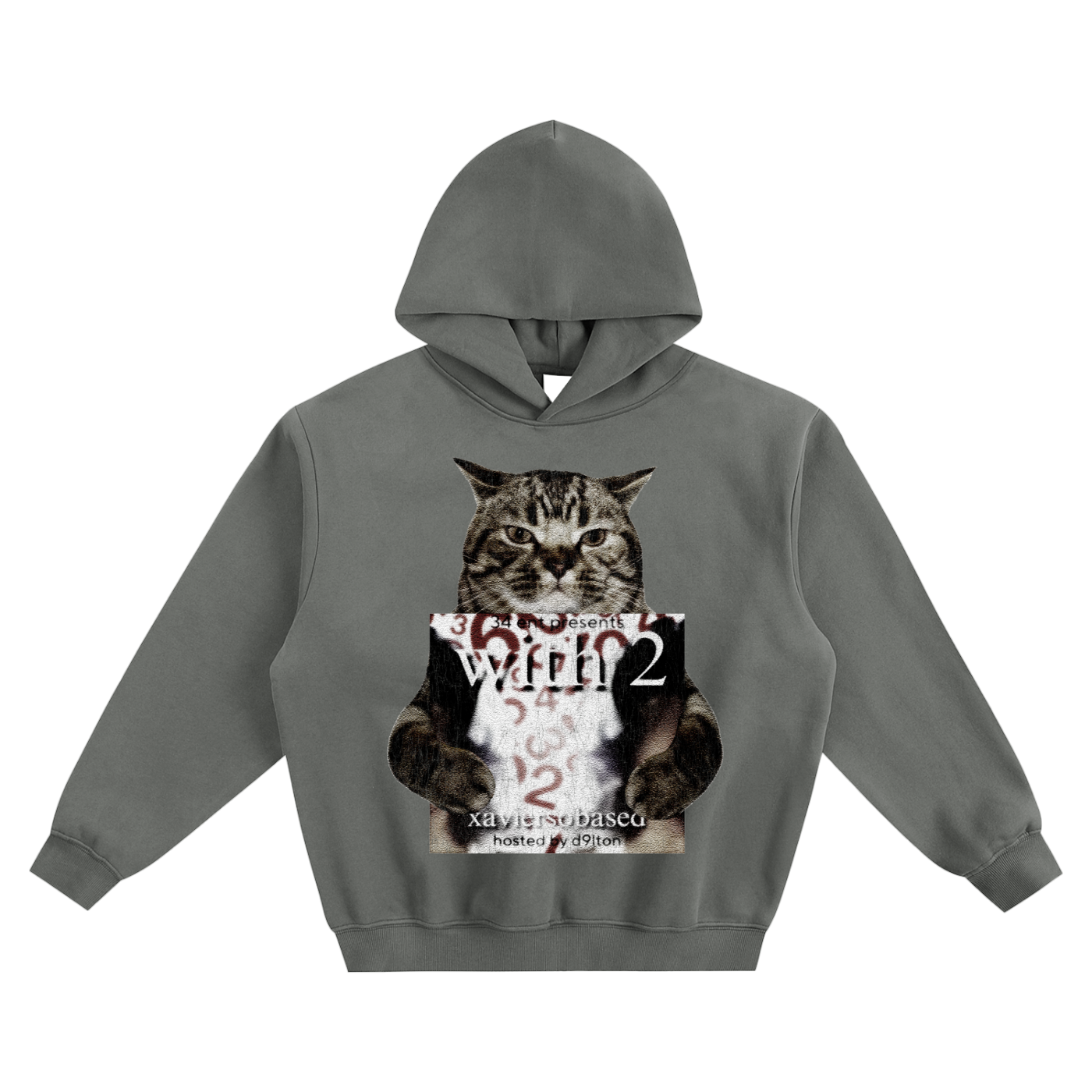 Cat Holding "With 2" Xaviersobased Hoodie v2- Gray