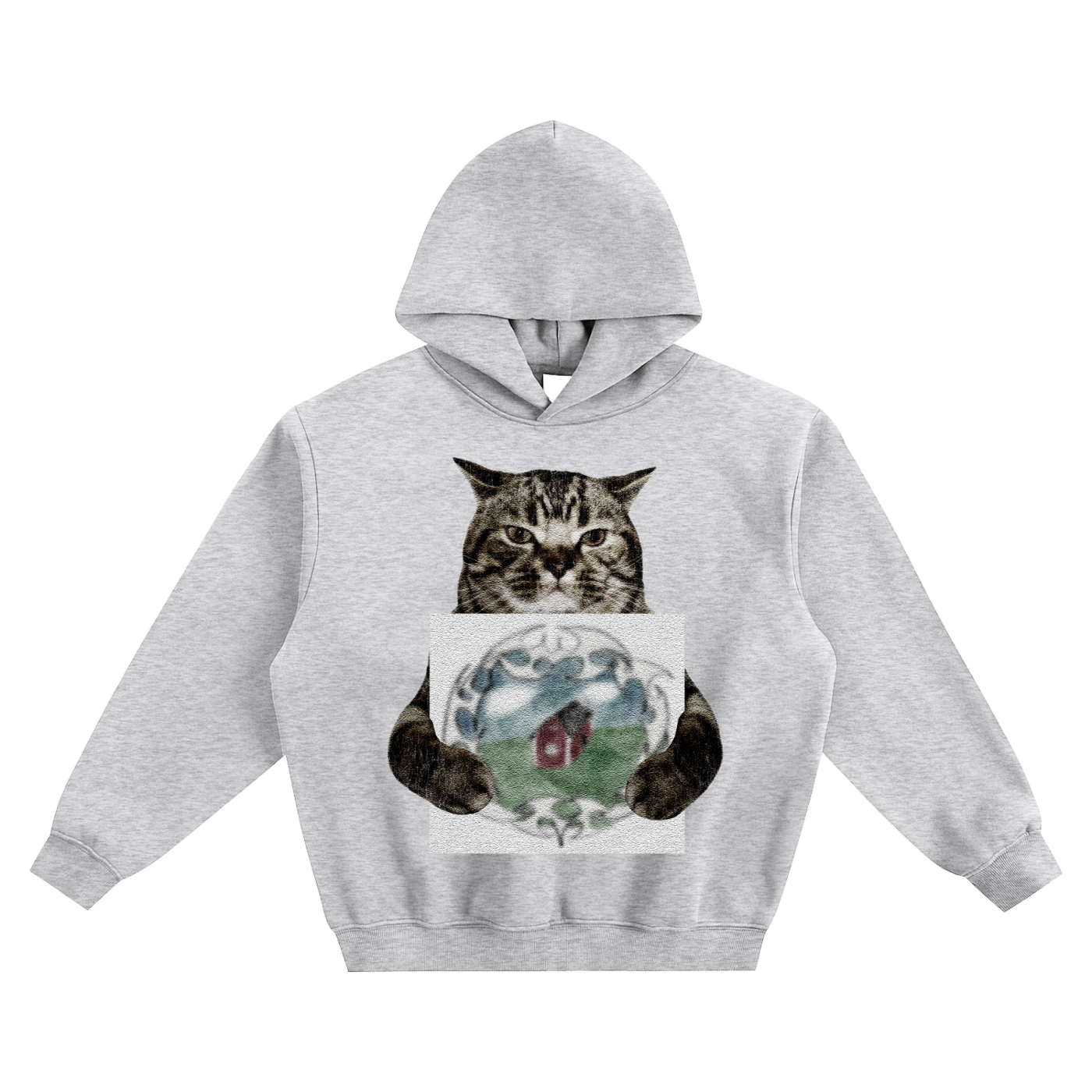 Cat Holding "Crest" Bladee and Ecco2k Hoodie v2- Gray