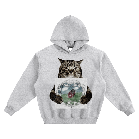 Cat Holding "Crest" Bladee and Ecco2k Hoodie v2- Gray
