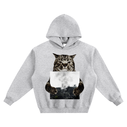 Cat Holding "Trash Island" Drain Gang Hoodie v2- Gray