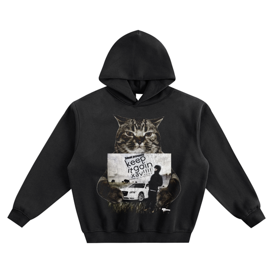 Cat Holding "Keep it goin xav" Xaviersobased Hoodie v2- Black