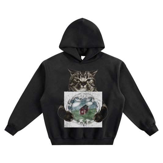 Cat Holding "Crest" Bladee and Ecco2k Hoodie v2- Black