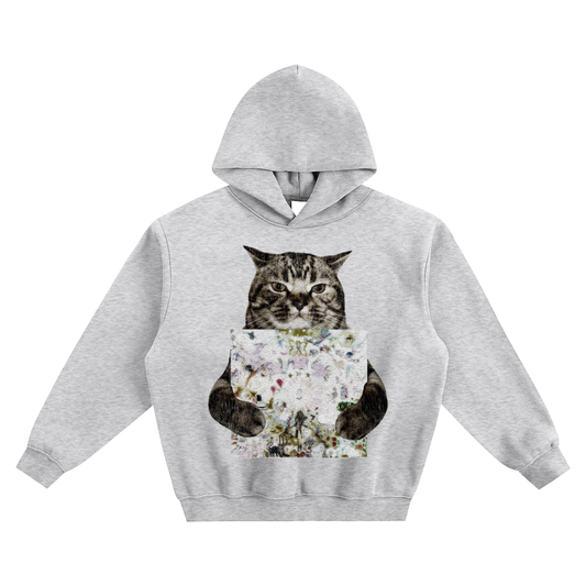 Cat Holding "333" Bladee Hoodie v2- Gray