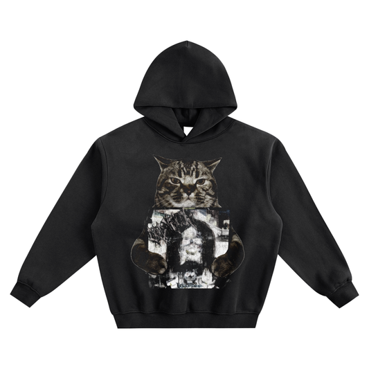 Cat Holding "Cold Visions" Bladee Hoodie v2- Black