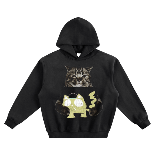 Cat Holding "suburban daredevil" wifiskeleton Hoodie v2- Black