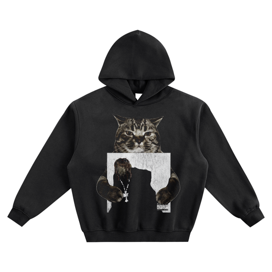 Cat Holding "Closed Captions" Che Hoodie v2- Black
