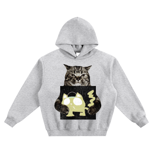 Cat Holding "suburban daredevil" wifiskeleton Hoodie v2- Gray