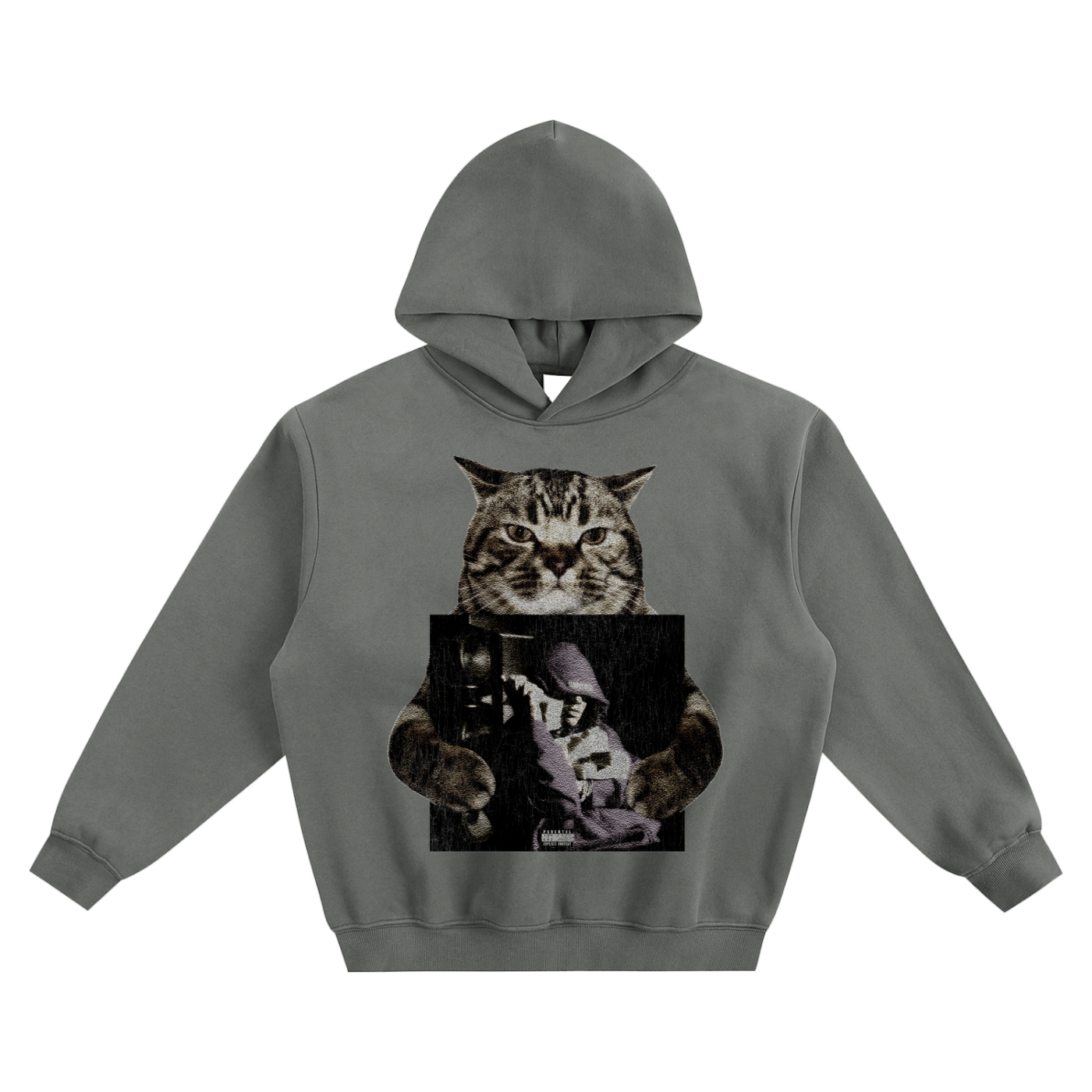 Cat Holding "Flex Musix" Osamason Hoodie v2- Gray