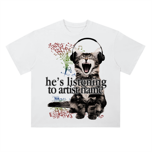 Artist Listening Cat Tee- Customizable Option