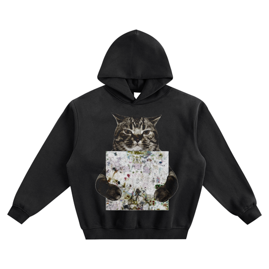 Cat Holding "333" Bladee Hoodie v2- Black