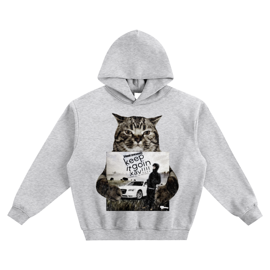 Cat Holding "Keep it goin xav" Xaviersobased Hoodie v2- Gray