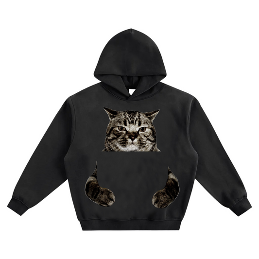 Custom Cat Holding Album Hoodie- Black