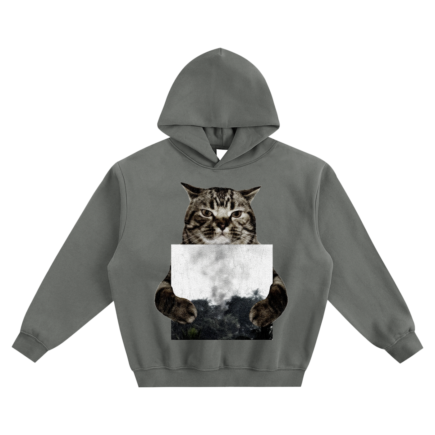 Cat Holding "Trash Island" Drain Gang Hoodie v2- Gray