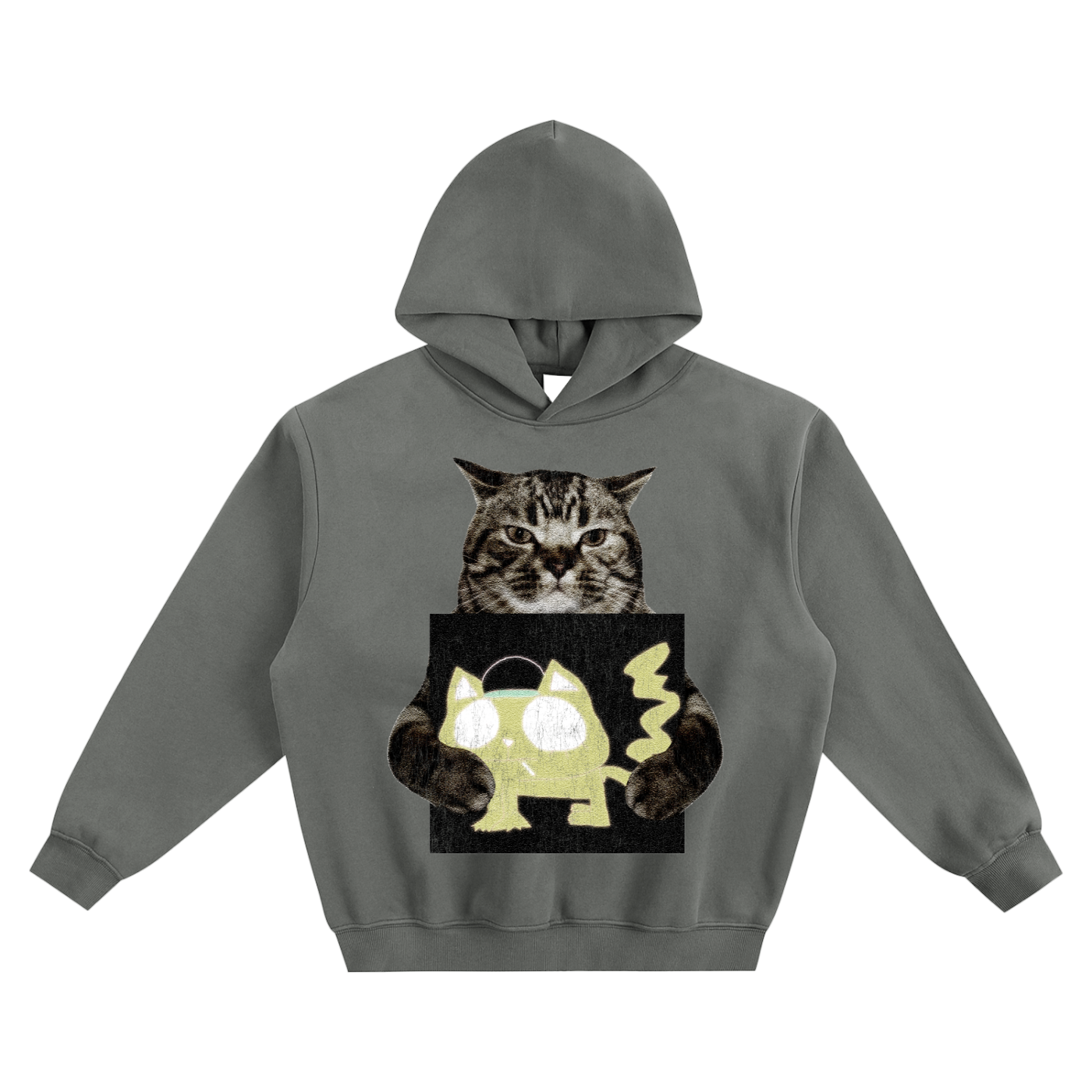 Cat Holding "suburban daredevil" wifiskeleton Hoodie v2- Gray