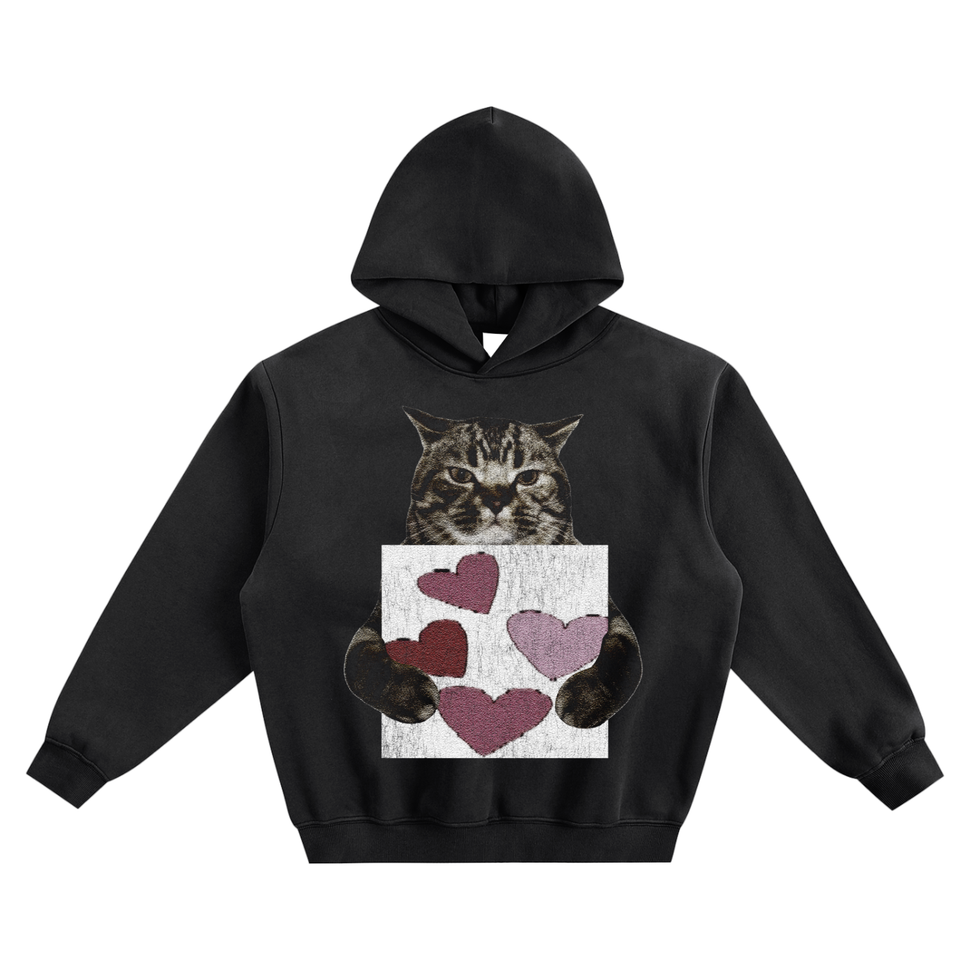 Cat Holding "romanticism" Jaydes Hoodie v2- Black