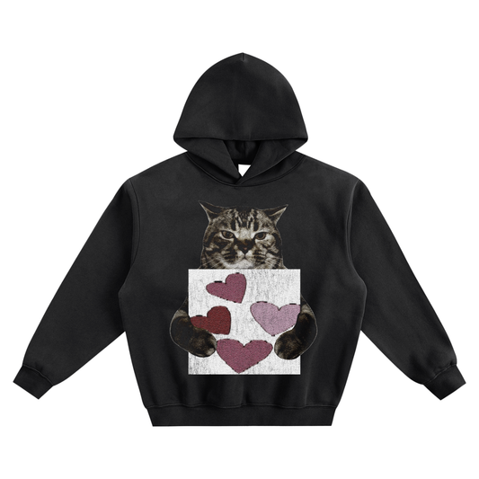 Cat Holding "romanticism" Jaydes Hoodie v2- Black