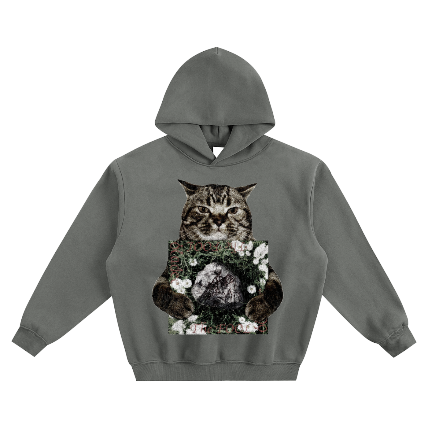 Cat Holding "The Fool" Bladee Hoodie v2- Gray