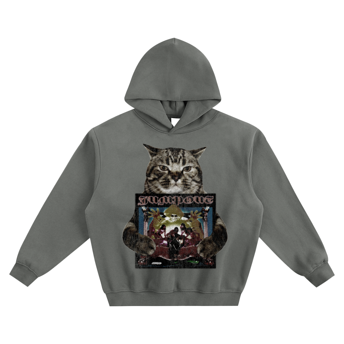 Cat Holding "Jumpout" Osamason Hoodie v2- Gray