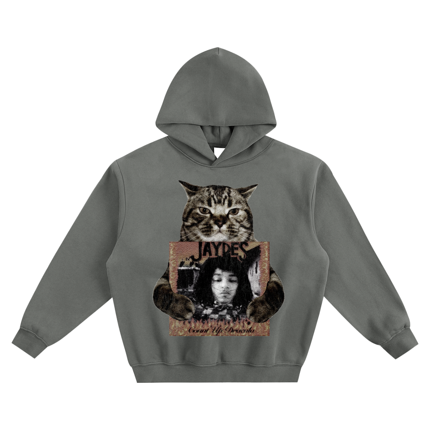 Cat Holding "Count Up Dracula" Jaydes Hoodie v2- Gray