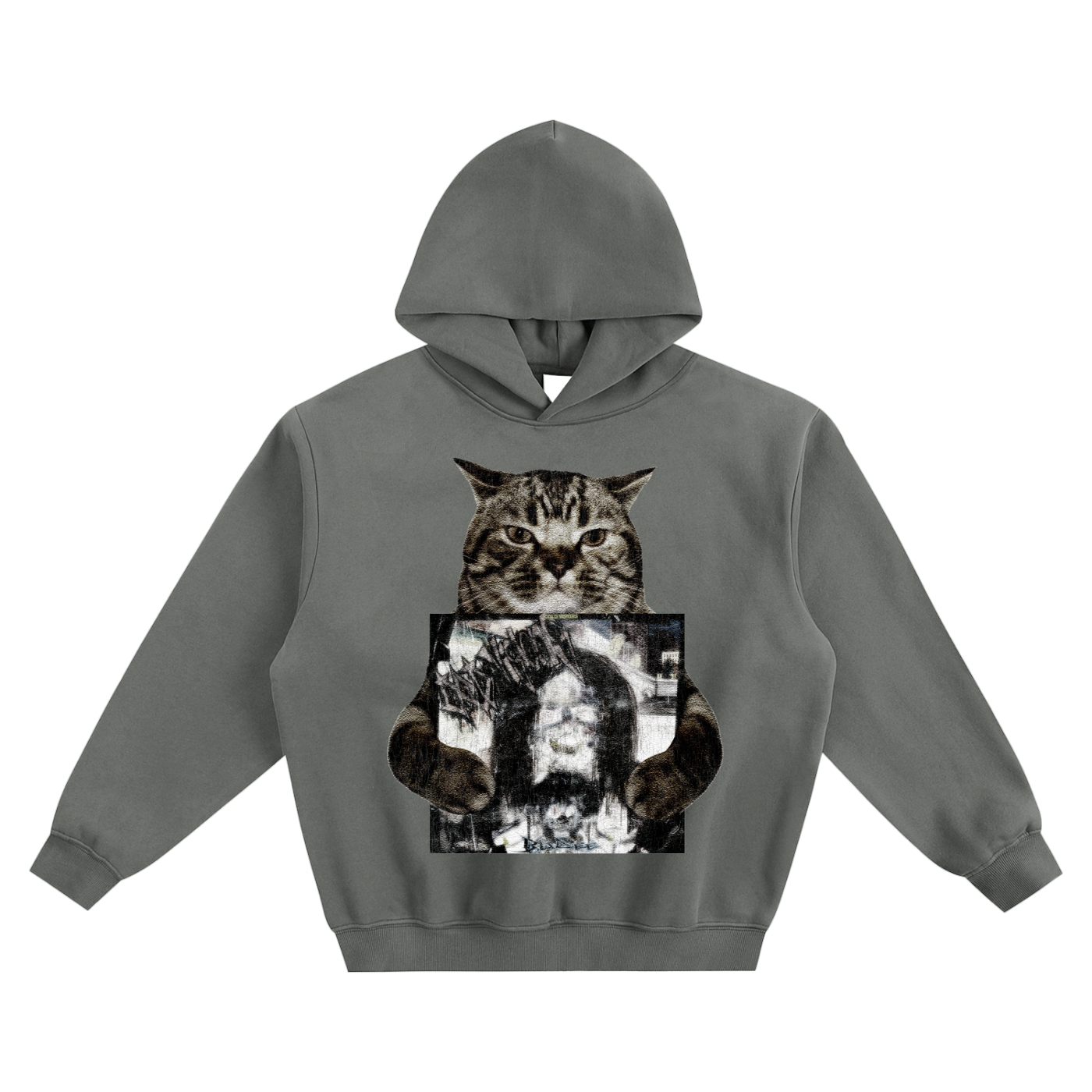Cat Holding "Cold Visions" Bladee Hoodie v2- Gray