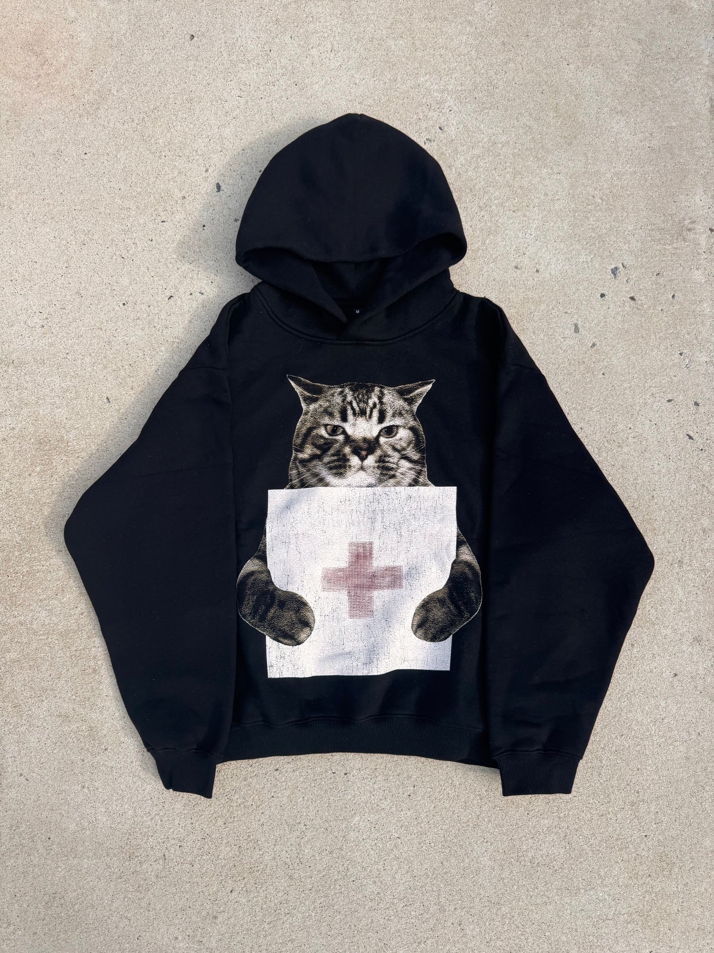 Cat Holding "Cold Visions" Bladee Hoodie v2- Black