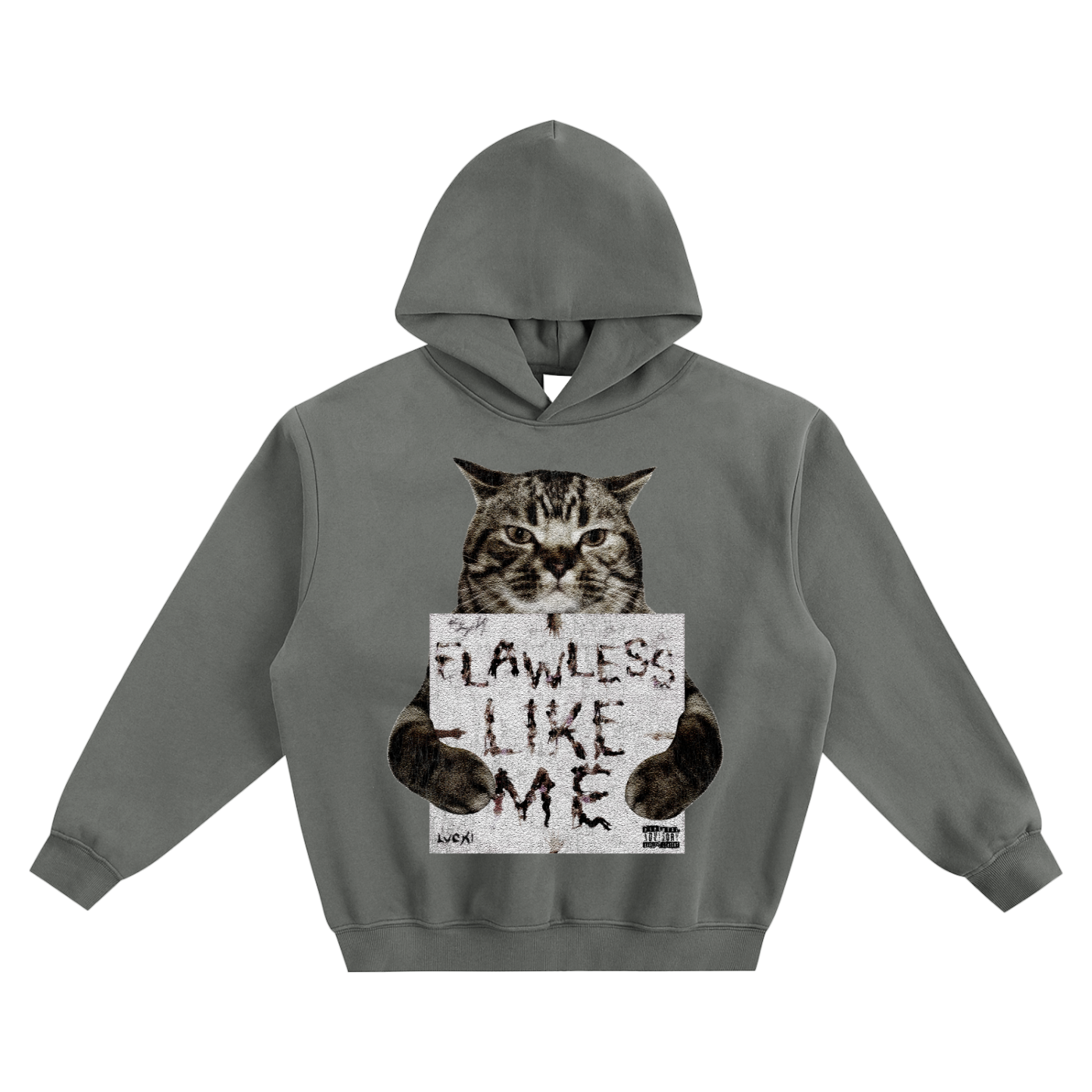 Cat Holding "Flawless Like Me" Lucki Hoodie v2- Gray