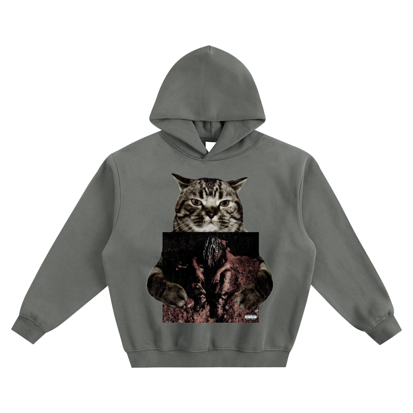 Cat Holding "LLF" Destroy Lonely Hoodie v2- Gray