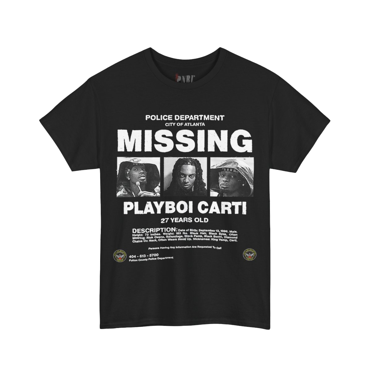 Playboi Carti Missing Tee Black