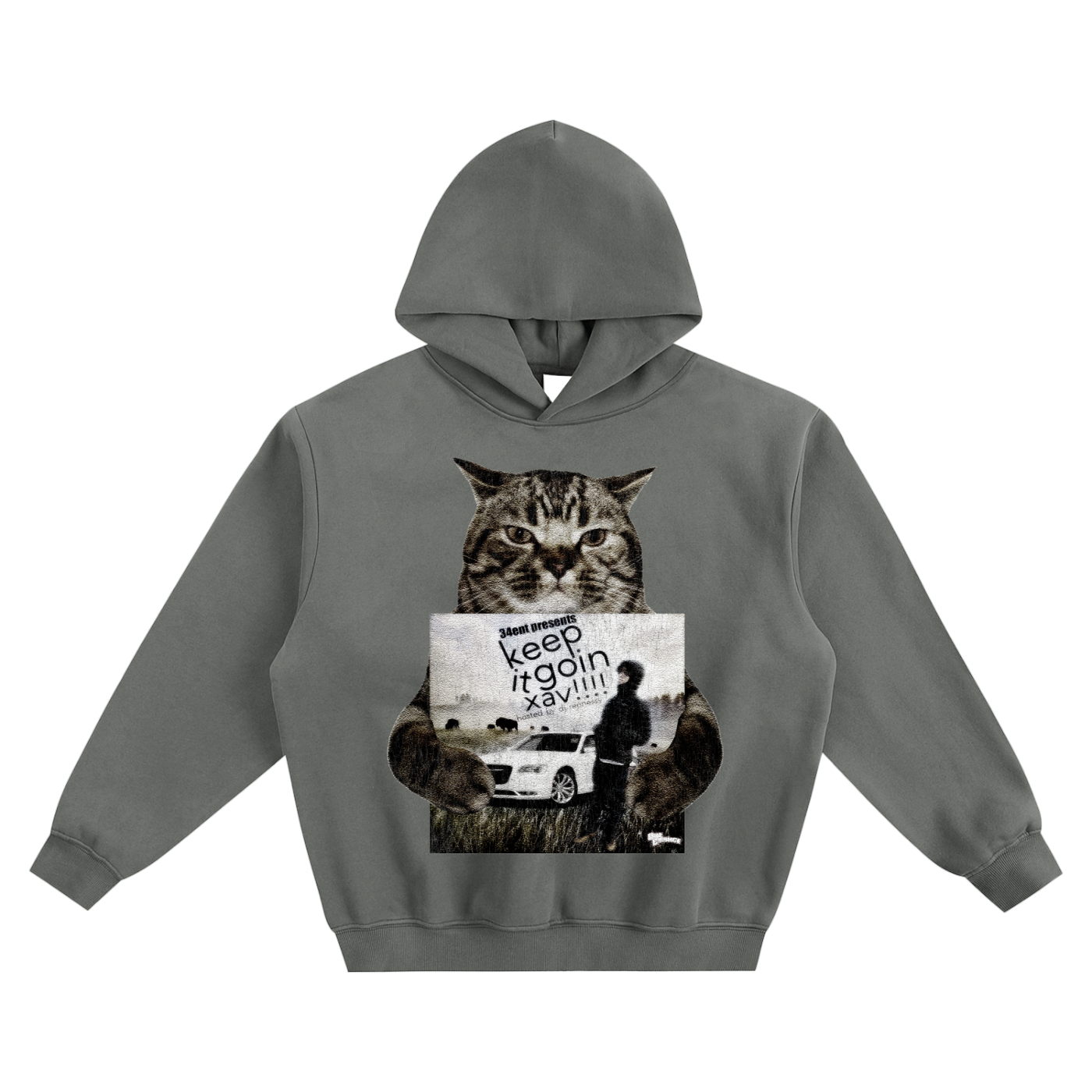 Cat Holding "Keep it goin xav" Xaviersobased Hoodie v2- Gray