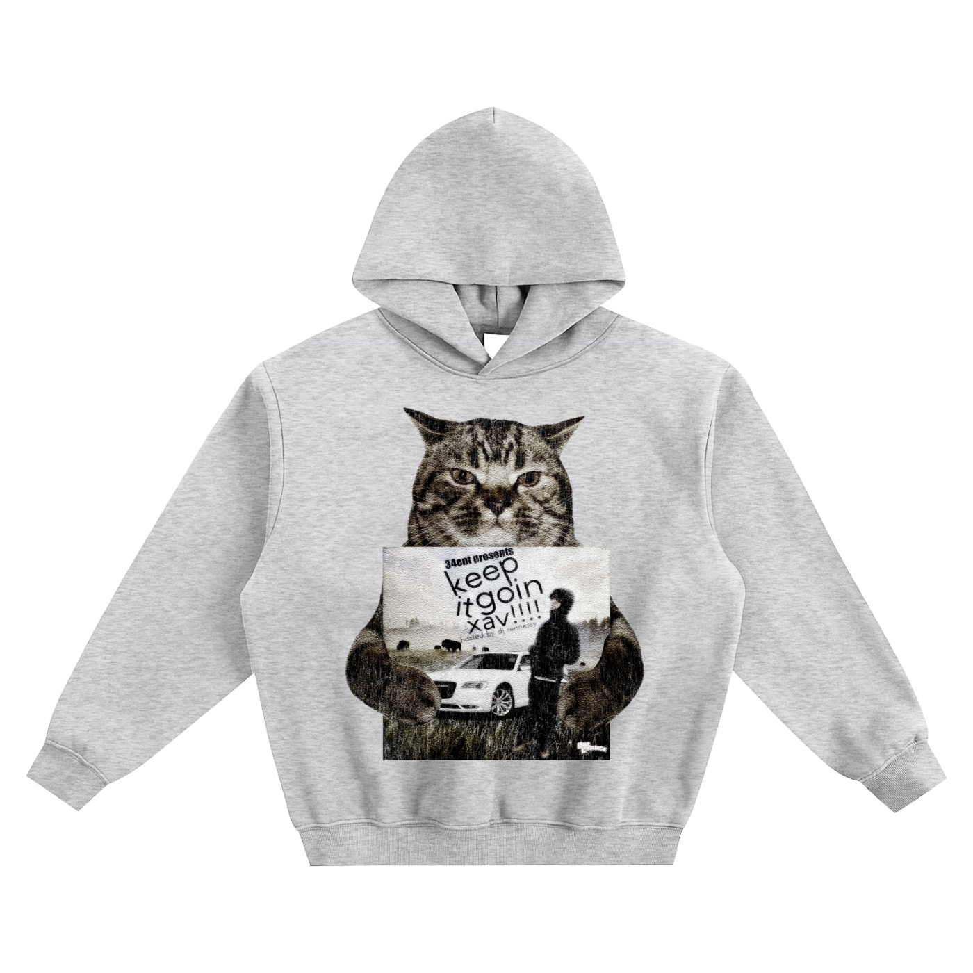 Cat Holding "Keep it goin xav" Xaviersobased Hoodie v2- Gray