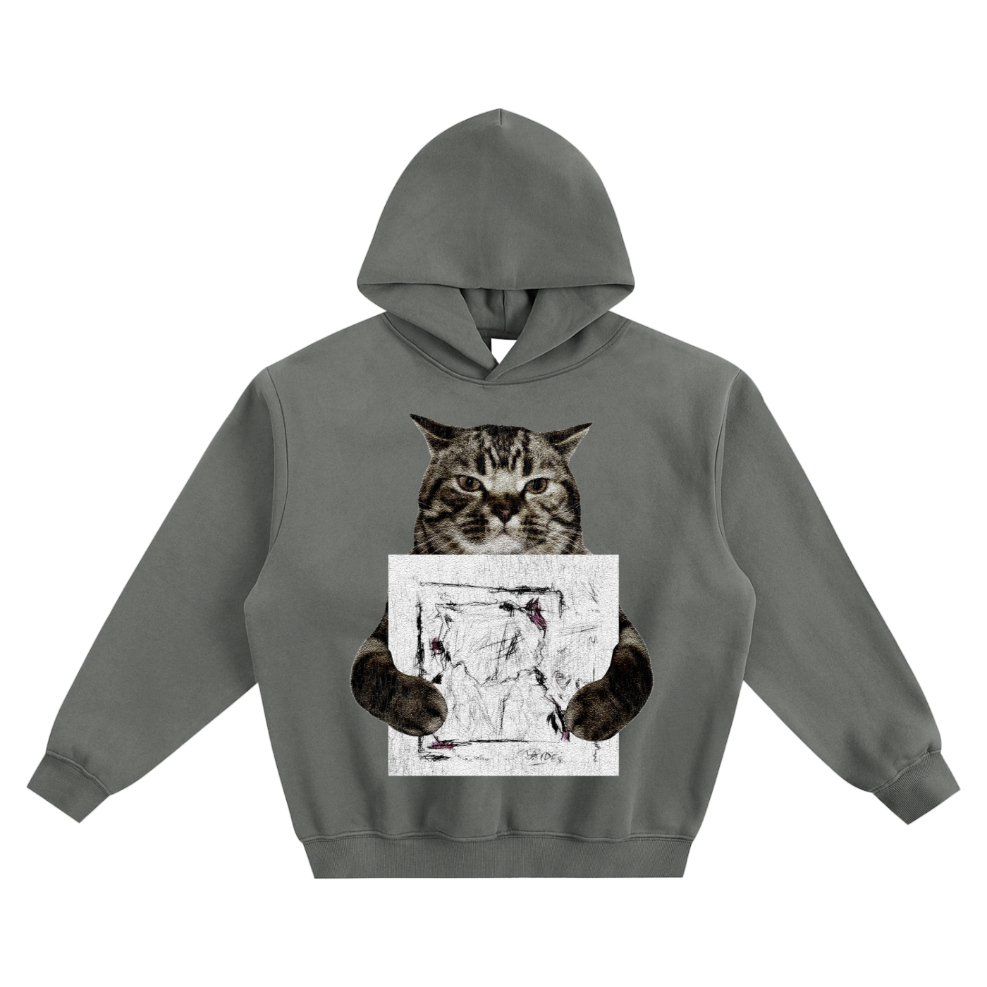 Cat Holding "Heartpacing" Jaydes Hoodie v2- Gray